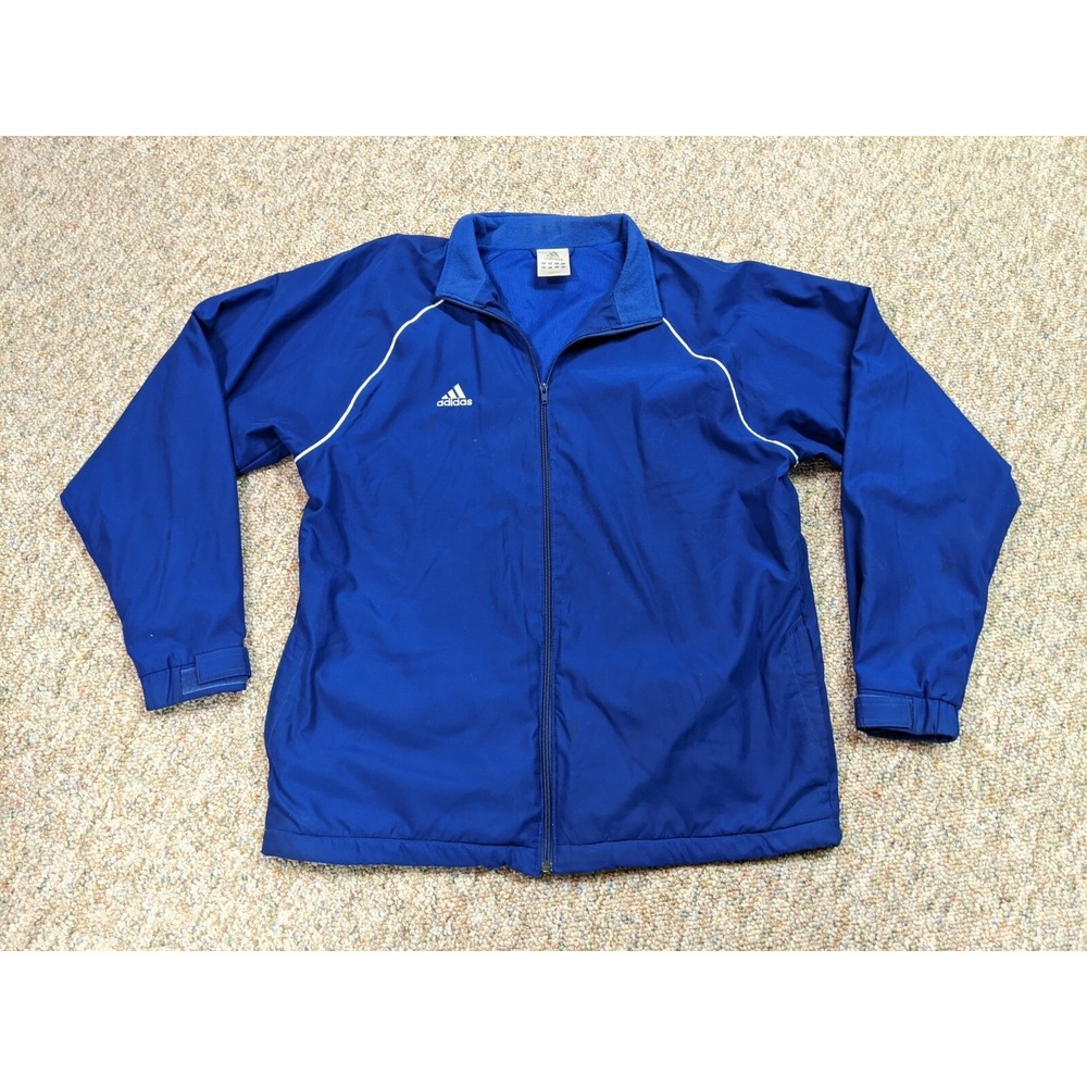 Adidas Track Jacket Mens Large Blue Full Zip Windbreaker Sporty Athleisure